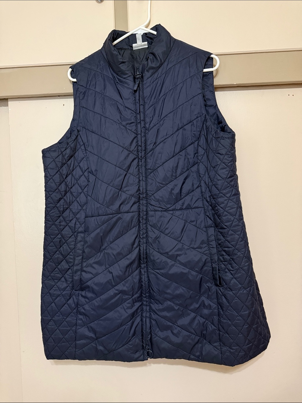 Women's Long Quilted Navy Puffer Vest